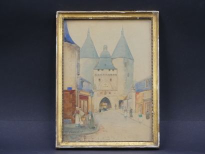 La porte de la Craffe Ecole lorraine du XXème siècle, La porte de la Craffe, aquarelle...