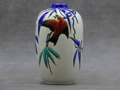 KERAMIS. Vase émaillé KERAMIS. Vase émaillé KERAMIS à décor d'oiseaux sur des branches....