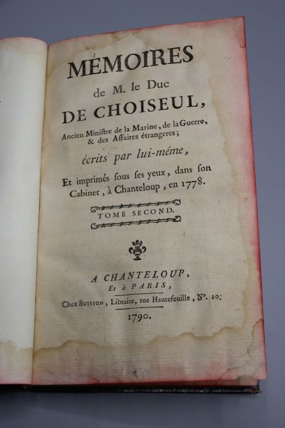 null CHOISEUL. Mémoires de M. le Duc de Choiseul, ancien Ministre de la Marine, de...