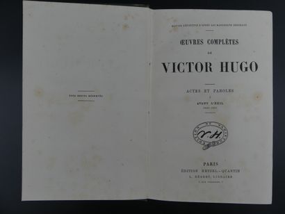 VICTOR HUGO Important LOT Oeuvres Complètes VICTOR HUGO Oeuvres Complètes, Edition...
