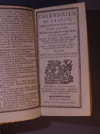Calendrier de la Cour tiré des Ephémérides, 1782. Calendrier de la Cour tiré des...