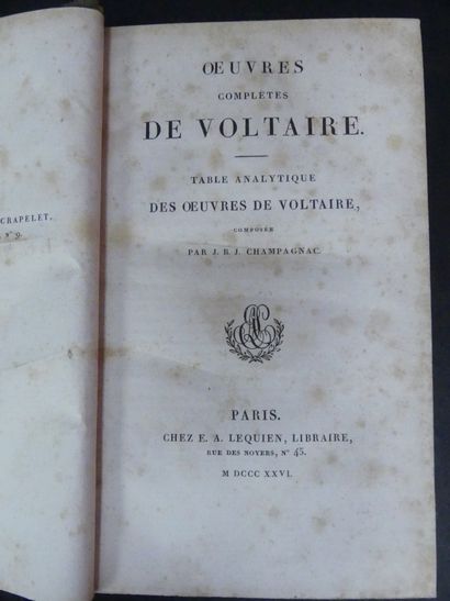 VOLTAIRE (1694-1778) , Oeuvres complètes, 1825. François-Marie Arouet VOLTAIRE, Oeuvres...