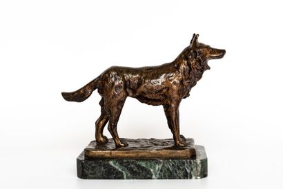 CHIEN Paul Edouard Dreux (1855-1947).Petit chien berger, bronze patiné brun, petit...