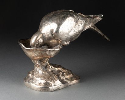 Oiseau s'abreuvant André Abbal (1876-1953). Oiseau s'abreuvant, bronze argenté, pièce...