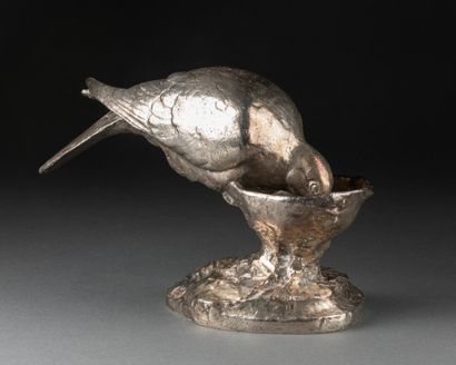 Oiseau s'abreuvant André Abbal (1876-1953). Oiseau s'abreuvant, bronze argenté, pièce...