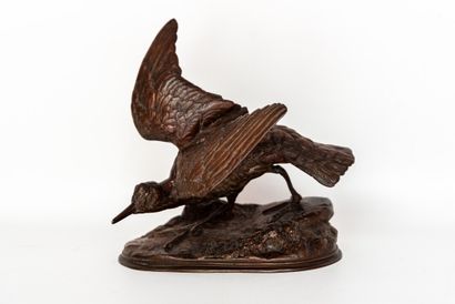 BÉCASSE Alexandre Léonard (1821-1877). Bécasse en bronze à patine brune / mordorée....