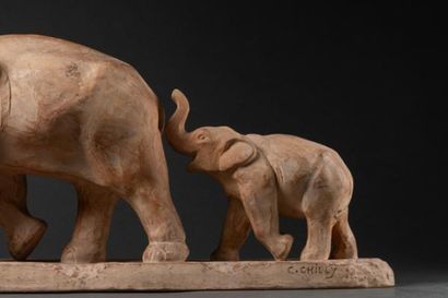 Eléphante et son éléphanteau Christiane Chilly (XIX-XX), Eléphante et son éléphanteau,...