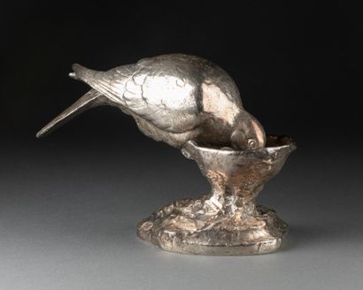 Oiseau s'abreuvant André Abbal (1876-1953). Oiseau s'abreuvant, bronze argenté, pièce...