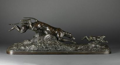 Chasse aux lièvres Le Comte Arthur du Passage (1838/1909). Chasse aux lièvres, bronze...