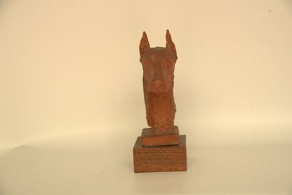 Tête de Doberman Richard Fath (1900-1952). Tête de Doberman, terre cuite originale...