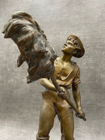 null Jean Didier DEBUT (1824-1893) Le Faneur, bronze patiné, signé sur la terrasse....