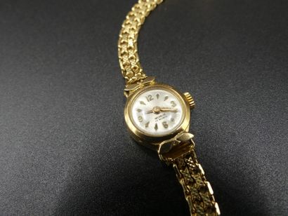 OR Montre Une montre de dame en OR jaune, poinçon tête d'aigle (boîtier et bracelet)....