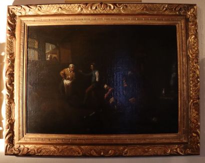 null École Flamande du XVIIème siècle. Scène de bal, huile sur toile. Dimensions...