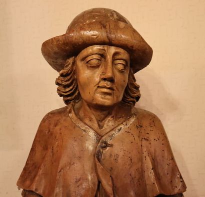 null Saint Jacques en bois sculpté. XVIIIème siècle. Hauteur : 97 cm. Accidents.