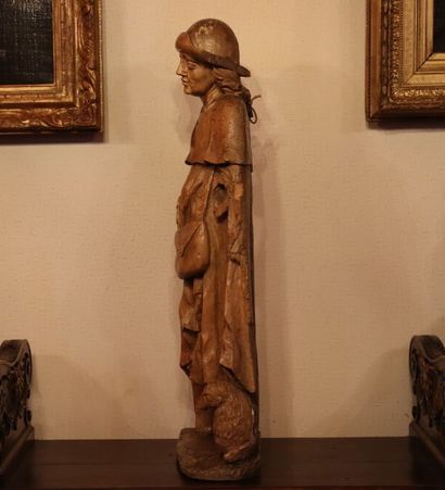 null Saint Jacques en bois sculpté. XVIIIème siècle. Hauteur : 97 cm. Accidents.