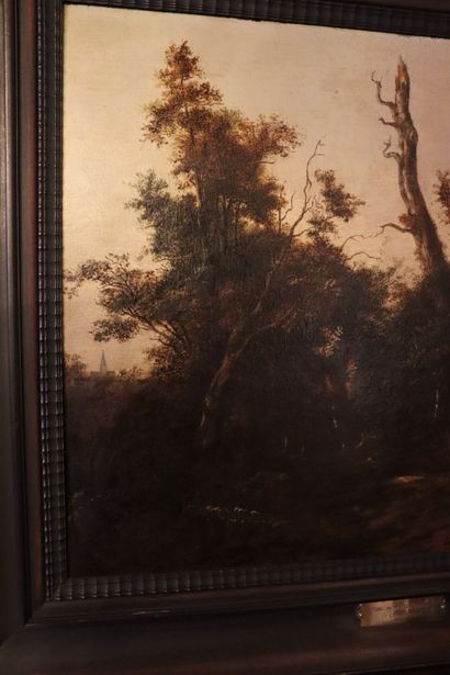 null École HOLLANDAISE du XVIIe siècle. Le grand chêne, huile sur panneau de chêne,...