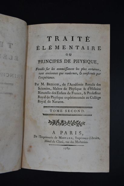 null Mathurin-Jacques BRISSON (1723-1806), TRAITE ELEMENTAIRE OU PRINCIPES DE PHYSIQUE,...