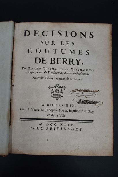 null [Berry] THAUMAS de LA THAUMASSIERE Gaspard (1631-1702), DECISIONS SUR LES COUTUMES...