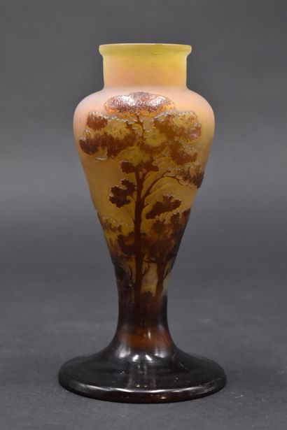 null ETABLISSEMENTS GALLE (1904-1936). Baluster vase. Green-brown lined glass proof...