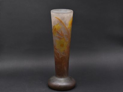 null ETABLISSEMENTS GALLE (1904-1936). Conical vase on a bulging base. Yellow and...