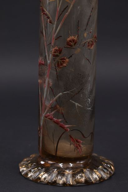 null Émile GALLE (1864-1904). Vase tubulaire torsadé sur base circulaire modelé à...