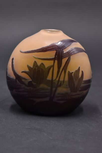 null ETABLISSEMENT GALLE (1904-1936). Vase ovoïde à corps aplati et petit col annulaire....