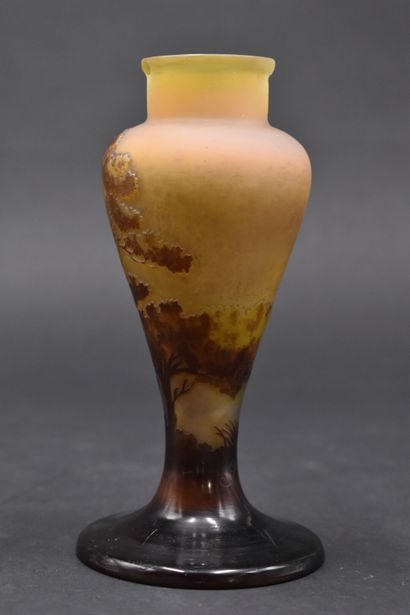 null ETABLISSEMENTS GALLE (1904-1936). Vase balustre. Épreuve en verre doublé brun...