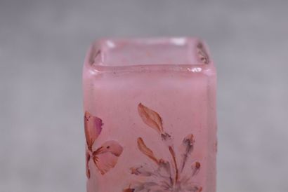 DAUM DAUM. Glass soliflore with enamelled geraniums on a green and pink frosted background....