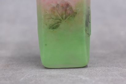 DAUM DAUM. Glass soliflore with enamelled geraniums on a green and pink frosted background....