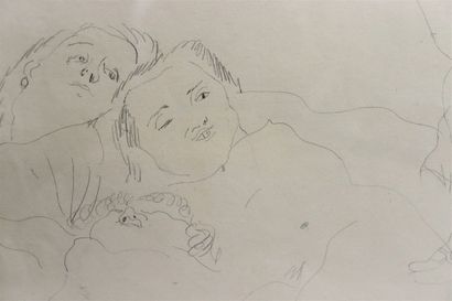 null Jules PASCIN (1885 - 1930). "Gertrude Stein et Pierre Dubreuil", crayon sur...