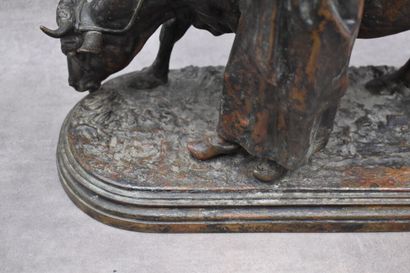 null Isidore Jules BONHEUR (1827-1901) Femme au boeuf, bronze à patine brune signé....