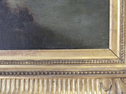 Paysage Ecole du XIXème siècle, Paysage animé, huile sur toile, Signé en bas à droite....