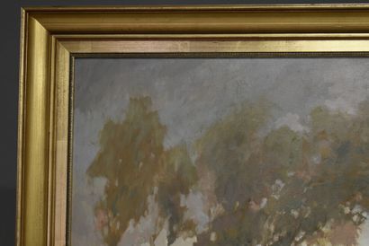 null Henri PROST (1874-1959), Le bonhomme au fond de l'étang, huile sur toile. Signé...