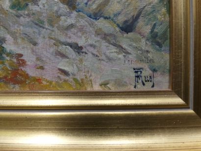 Paysage Ecole française du XIXème siècle, paysage, huile sur panneau Signé en bas...