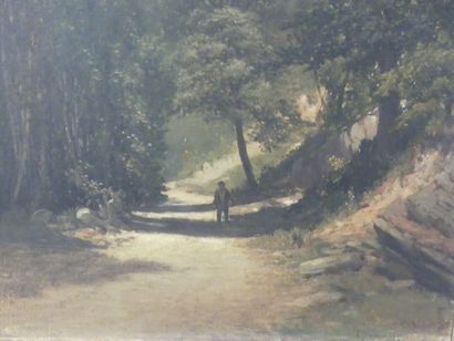Cauvin Edouard Louis CAUVIN (1817-1900) Paysage animé, huile sur toile, Signé en...