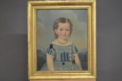 null Jules DE FRESSINIAT (1820-?), Portrait d'enfant au collier, huile sur toile....