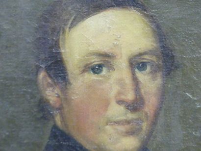 null Ecole française du XIXème siècle, Portrait de jeune homme aux yeux bleus, huile...