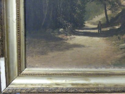 Cauvin Edouard Louis CAUVIN (1817-1900) Paysage animé, huile sur toile, Signé en...