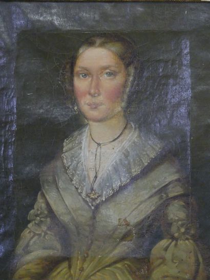 null Ecole française du XIXème siècle, Portrait de jeune femme aux yeux bleux, huile...