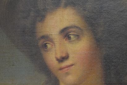 null Ecole française du XVIIIème siècle, Portrait de femme au chapeau, huile sur...