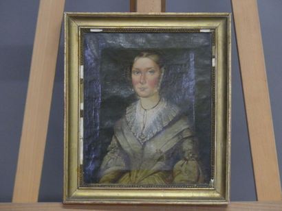 null Ecole française du XIXème siècle, Portrait de jeune femme aux yeux bleux, huile...