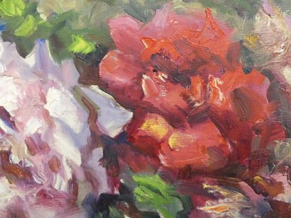 null Fedor P. BLAGONAVROV (1885-1961). Bouquet de fleurs, huile sur toile,. Signé...