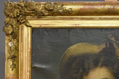 null Ecole française du XVIIIème siècle, Portrait de femme au chapeau, huile sur...