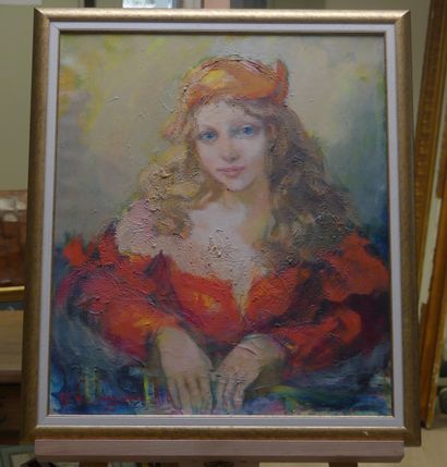 Ecole du XXème siècle Ecole du XXème siècle, portrait de femme, huile sur toile,...