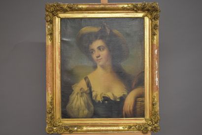 null Ecole française du XVIIIème siècle, Portrait de femme au chapeau, huile sur...