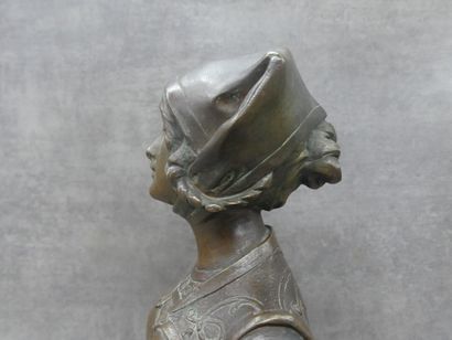 PIQUEMAL François Alphonse PIQUEMAL (XIX-XX), Buste de femme médiévale,bronze patine...