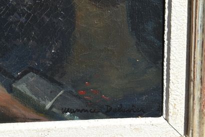 Maurice DELAVIER Maurice DELAVIER, Paysage urbain noctrune, huile sur toile. Signé...
