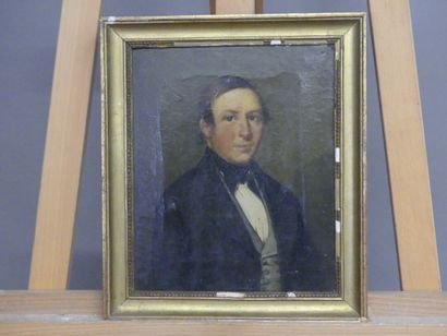 null Ecole française du XIXème siècle, Portrait de jeune homme aux yeux bleus, huile...