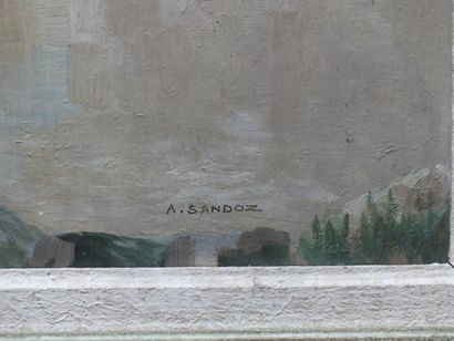Adolf Karol SANDOZ Adolf Karol SANDOZ (1845/48-?) Paysage, huile sur panneau, Signé...
