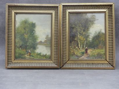 LORIN C. LORIN (1815-1882) paire de paysages animés, huile sur toile en pendant....